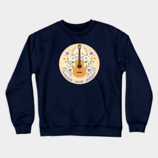 Peace Love And Music Folk Guitar Badge Crewneck Sweatshirt